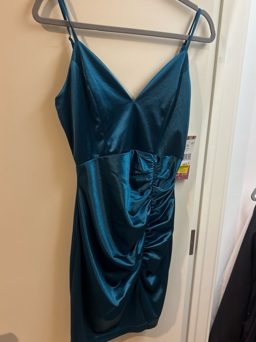 Emerald Sundae Teal Satin Ruched Mini Dress